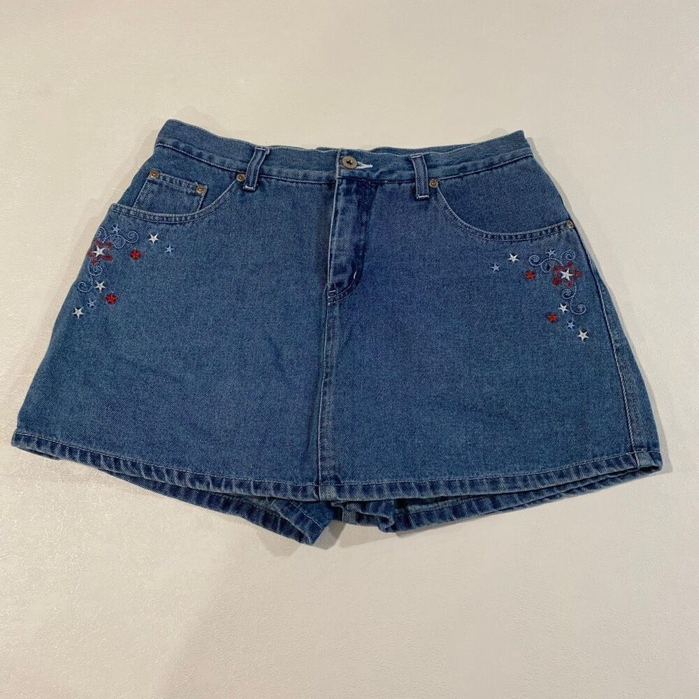 Faded Glory Girls Denim Skort Size 16.5 – Embroidered Stars 4th of July Red Whit